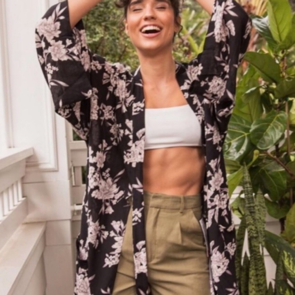 Spiritual Gangster Black Floral Satin Kimono Robe
